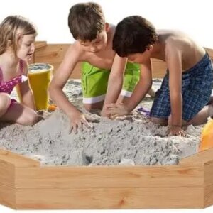 Large Octagonal Wooden Sandbox with Cover/Lid & Benches, Durable Fir Wood Sand Box with Lid for Kids/Toddler/Childrens, Drainage