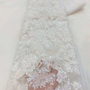 Luxury Handmade Beaded Lace Fabric with Embroidery 3D Materials African Dubai Pearl Tulle Dress Lace Fabric Sewing