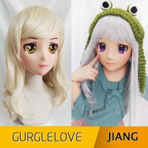 (Jiang)Japan Anime Kigurumi Masks Cosplay Kigurumi Cartoon Character Role Play Half Head Lolita Doll Mask With Eyes And Wig