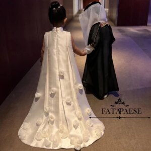 FATAPAESE Customized Wedding Islam Girl Dress Sleeveless bow-tie on Clothes Satin Floor-length Skirt Communion Ball Gown for Kid