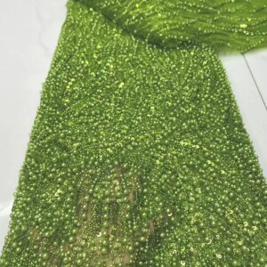2025 High Quality African Nigerian Embroidery Lace French Tulle Lace Fabric With Heavy Sequins Beaded for Women Wedding Dresses