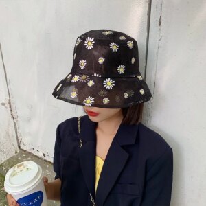Fisherman Hat Female Summer Thin Section Small Daisy Forest Yarn Hat Light and Breathable Sun Hat