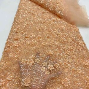 African Heavy Beaded Lace Fabric 2025 High Quality 5 Yards Sequins French Tulle Beaded Lace Nigerian for Wedding Party Dresses