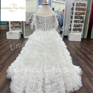 Little Kid Birthday Formal Party Feather Crystals Pearls Gown Infant Toddler Teens Tiny Young Junior Miss