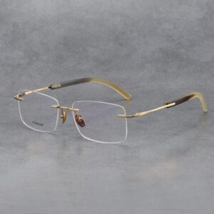 Luxury Buffalo Horn Eyeglasses Frame Men Square Rimless Optical Titanium Eyewear Prescription Myopia Reading Eyeglass for Women