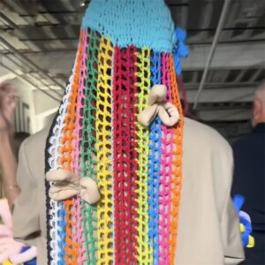 Hot Sale Eccentric personality Extra long floor-length colorful wig hat handmade knitting for women Halloween Cosplay Costume