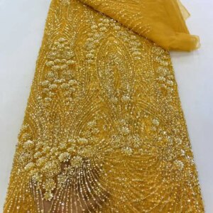 New Design African Sequins Beaded Lace Fabric Nigerian French Mesh Lace Fabric 2025 High Quality 5 Yards For Party Dress Sewing