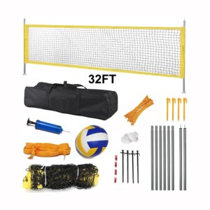 Outdoor Portable Volleyball Net Set System Adjustable Height Volleyball Net Set with Pump and Carrying Bag for Beach Backyard