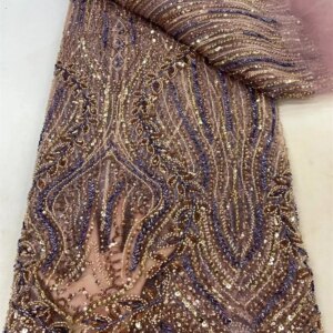 2024 Latest Hot Sale Fashion Africa Lace Fabric High Quality Handmade Embroidery Lace With Beads Sequins Party For Wedding Dress