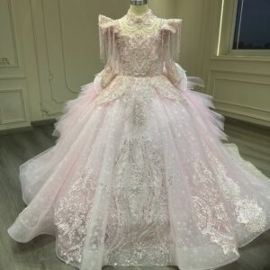 2025 New Children’s Dress Pink Blue Yellow Purple Mint Green Small Train Performance Gown Flower Girl Costume