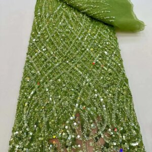 Gold Beads Groom Tulle Lace Fabric African Lace Fabric 5 Yards High Quality 2025 Crystal Glitters Plus Beads Lace For Diy KB3641