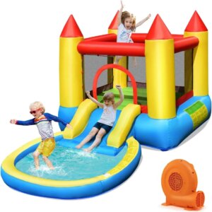 Inflatable Water Slide Bounce House with Ball Pit & Splash Pool, Bouncy Jump Castle for Kids Backyard Fun with 550w Blower,