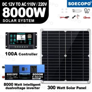 SOECOPO 8000W Home RV Camping Solar System DC12V to AC110V/220V 100A MPPT Controller 300W Panel Intelligent Inverter CE ROSH