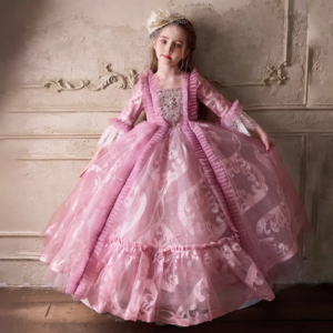 Jill Wish Luxury Purple Lolita Flower Girl Dress Long Sleeve Lace for Kids Princess Wedding Pageant Birthday Party Gown J228