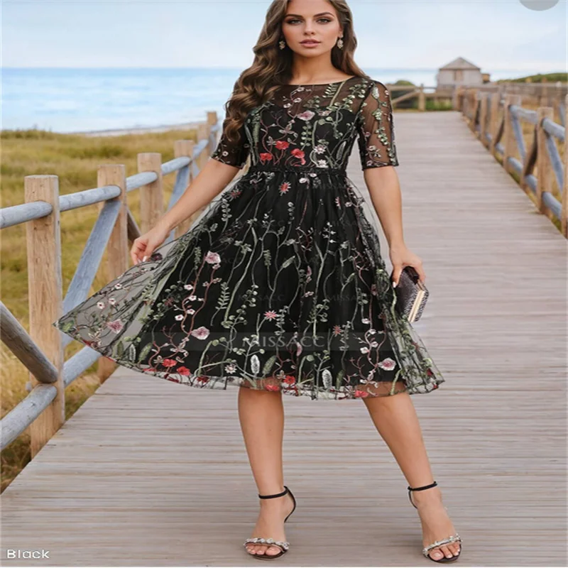 Colorfull Lace Mother of Bride Dresses A Line Knee Length Flowers Wedding Guest Gown Plus Size Mother's Party Wear Customized  