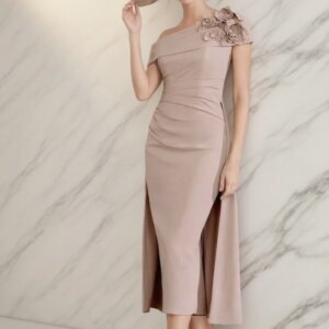 Crepe Fabric Sheath Cocktail Party Brown Off-the-shoulder Applique Cloak Prom Gown Elegant Mother of the Bride Dresses