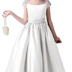 Girls Pageant Dresses Satin Flower Girl Dress Cap Sleeves Ball Gown Sequin Princess Birthday Party Dress pageant dress for girls