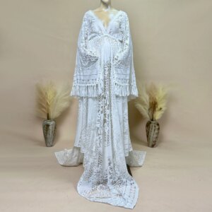Don&Judy Boho Lace Maternity Dresses Photography Cotton Tassel Evening Gown Baby Shower Wedding Party Pregnant Women Photo Shoot