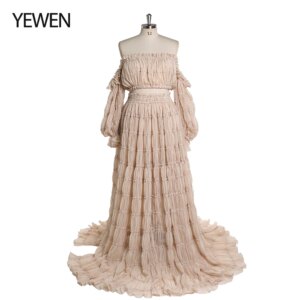 Elegant Chiffon 2 Piece Set Beach Maternity Dress for Photoshoot Side Slit Boho Maternity Gown for Baby Shower YEWEN YW220821