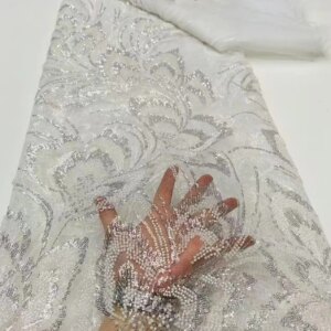Africa Nigerian Beaded French Mesh Lace With Sequins High Quality 2025 Embroidery Lace Sequins Lace For Wedding Dresses Women