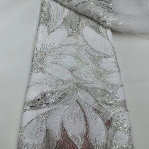 Luxury African Beaded 2025 High Quality Nigerian Sequins With Pearl Lace French Tulle Lace Fabric For Party Dress Sewing