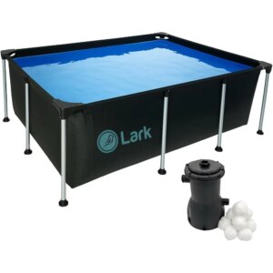 8.5′ ft x 6′ ft x 26″ inches Rectangular Metal Frame Above Ground Outdoor Patio Pool with 300 Gallon Pump