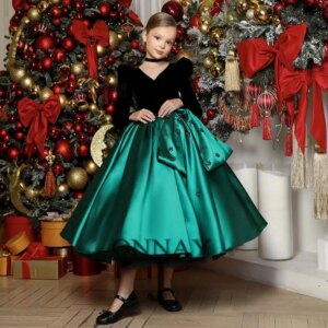 JONANY Vintage Satin Bow Flower Girl Dress Appliques Scoop Tulle Backless Robe Princesse Fille Made To Order