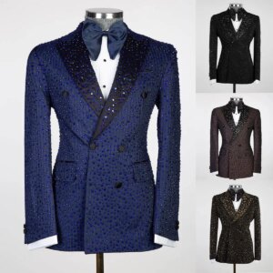 Luxury Wedding Suit for Man Double Breasted Slim Suits 1 Piece Blazer Diamond Formal Suits for Men Business Party Customized