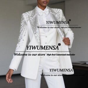 Gleaming Beaded Crystals Women Suits For Mother Of Bride The Dress Customized 3 Pieces Sequins Lapel Lady Party Gowns Aso Ebi