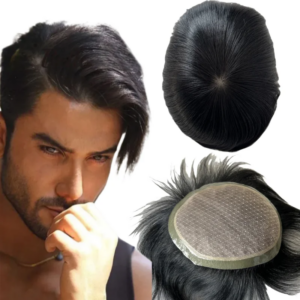 European Virgin Human Hair Systems Black Color 16x21cm Silk Toupee with Invisible Knots Full Silk Unit for European Man