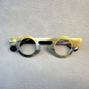 Eyeglass Frames Unique Round Vintage Retro Handmade Black White Horn Prescription Man’s Glasses Frames Optical Lenses Eyeglasses