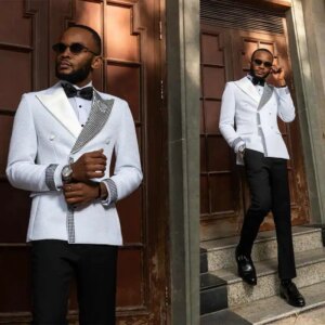 Luxury Men Suits For Wedding Peaked Slim Fit Lapel Double Breasted Tuxedos Groom Party 2 Pcs Blazer Pants Customized Suit