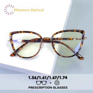 OLLYMURS Anti Blue Light Glasses Women Cat Eye Progressive Reading Glasses Photochromic Myopia Hyperopia Eyeglasses