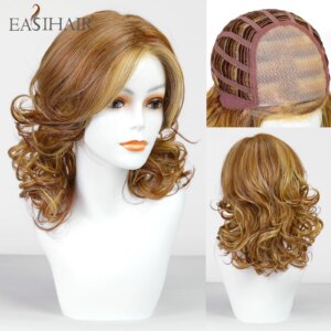 Short Brown Blonde Highlights Lace Wigs Curly Synthetic Futura Wig MONO Top Lace Front Wigs Cosplay Daily Imported Silk Hairs