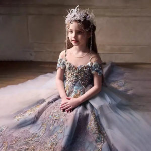 Luxury Vintage Crystal Flower Girl Dress Arabic Appliques for Princess Kids Birthday Wedding Party Pageant Gown