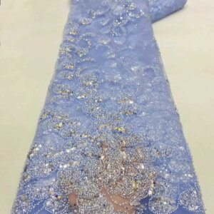 Elegant French Mesh Lace Fabric with Beads Embroidery And Sequins for Wedding Dresses African Nigerian Beaded Design for Women