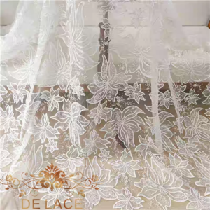 JZQ Exquisite Embroidered Floral Lace Fabric Sequin Beads High Quality Handmade DIY Embroidered Mesh for Wedding Dress