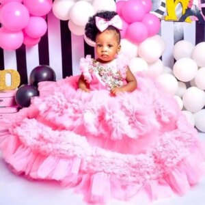 Luxury Pink Girls Birthday Party Dress Customized Flower Girl Dresses Ruffles Princess Queen Ball Gown for Photoshoot