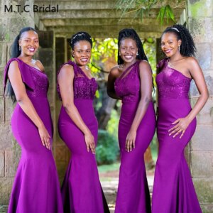 High Quality Long Mermaid African Bridesmaid Dresses 3 Styles One Shoulder Lace Satin Maids Of Honor Gowns Custom Made