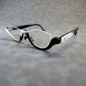 Men’s Glasses Frames Vintage Inverted Half Frame Retro Handmade Black White Horn Prescription Eyeglass Frames Lenses Eyeglasses