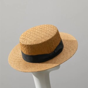 Summer new hand-woven hat flat top wide men and women show face small sunshade sunscreen holiday