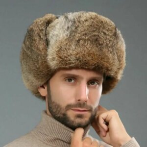 Warm Winter Rabbit Fur Mens Hat Russia Trapper Earflap Ski Cap Winter Hat
