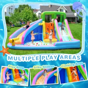 Inflatable Water Slide, 8 in 1 Water Slides Inflatables for Kids and Adults Bounce House, Basketball Hoop (Dual Slide)