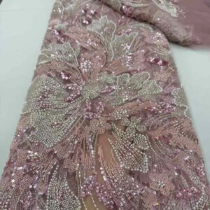 Green Sequin Lace Fabric White Embroidery African Fabric Lace High Quality 2025 Gery Beaded Tulle Lace Fabrics For Sewing KB4450