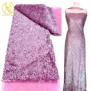 Pink Large Sequins High Quality African Lace Fabric 2025 French Mesh Sequin Fabric Sewing Decorative Tulle Nigerian Lace Fabrics