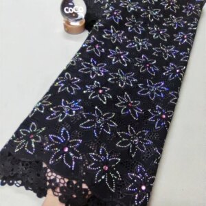 African Lace Fabric 2025 High Quality Black Dry Lace Fabric 5 Yards High Women Lace Fabrics With Stone Cord Lace Dresses A1180-1