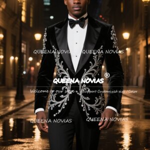 Exquisite Diamond Beaded Wedding Suits 2 Pieces Customized Peaked Lapel Groom Blazers Outfits Slim Fit terno masculino completo