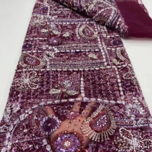 Africa Nigerian Beaded French Mesh Lace With Sequins High Quality 2025 Embroidery Lace Sequins Lace For Wedding Dresses Women