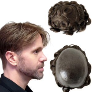 Burmese Virgin  Human Hair Systems Injected PU Toupee Brown Color 5# for Asian Men