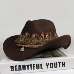 Vintage men’s and women’s woolen cowboy hats with large brims wide for